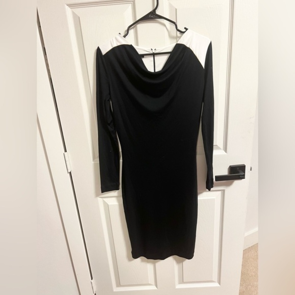 NWT ESCADA ivory Black Cowl Neck Knee-Length Dress Size 34